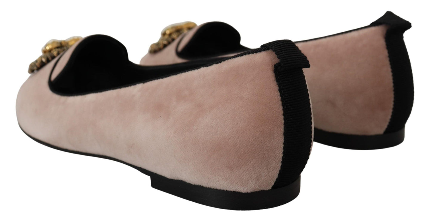 Dolce &amp; Gabbana – Slipper aus rosa Samt, flache Schuhe