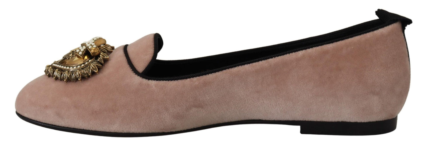 Dolce &amp; Gabbana – Slipper aus rosa Samt, flache Schuhe