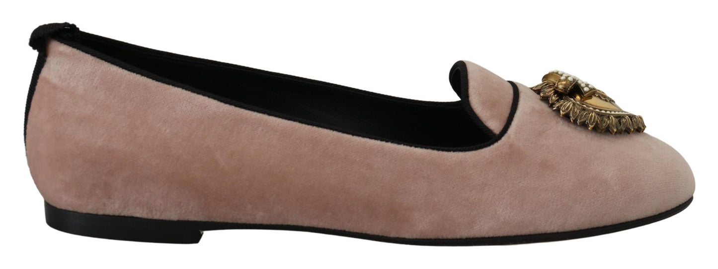 Dolce &amp; Gabbana – Slipper aus rosa Samt, flache Schuhe
