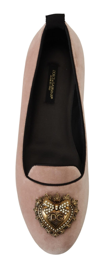 Dolce &amp; Gabbana – Slipper aus rosa Samt, flache Schuhe