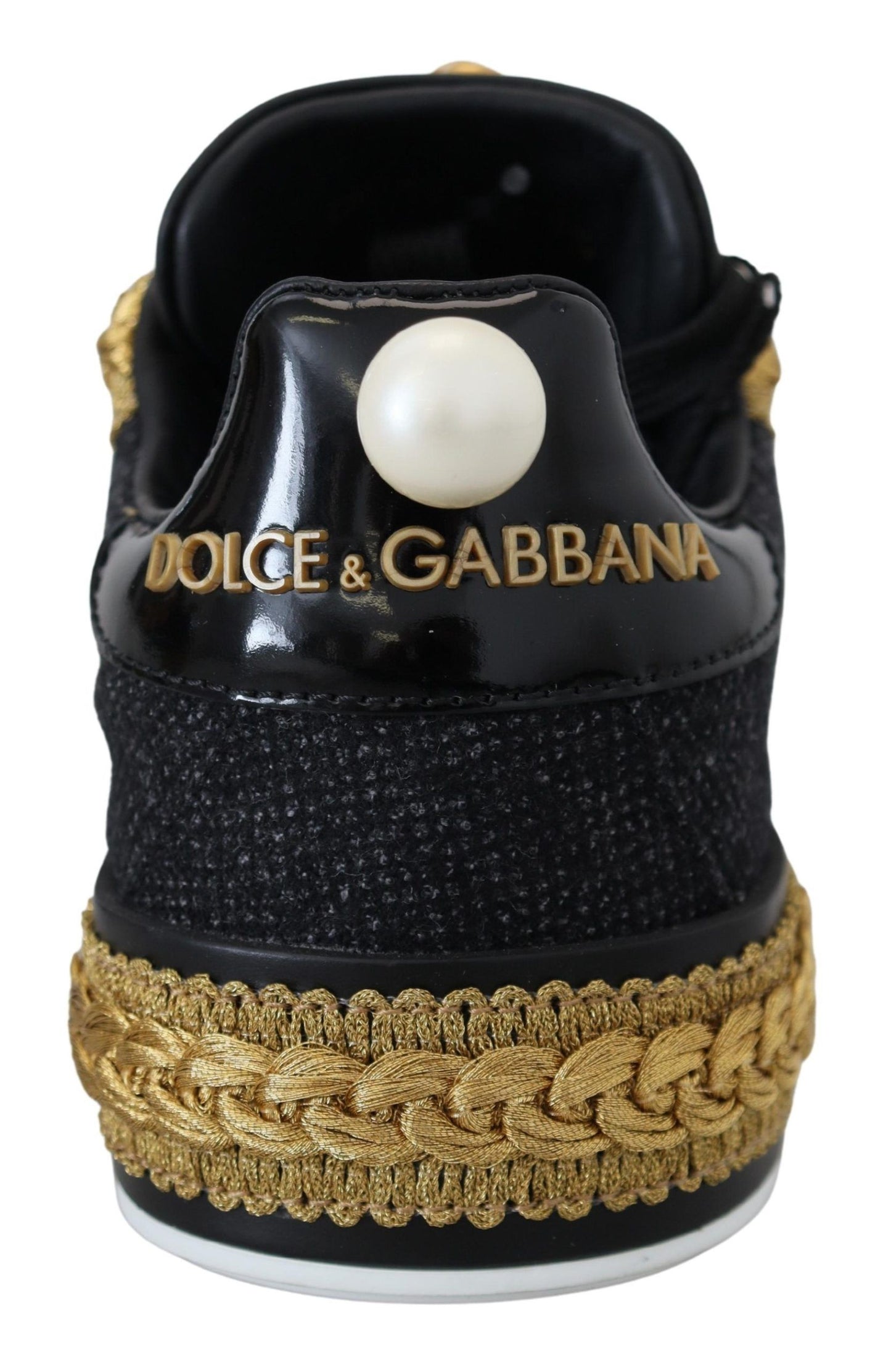 Dolce &amp; Gabbana Schwarz Gold Baroque Portofino Leder Sneakers Schuhe