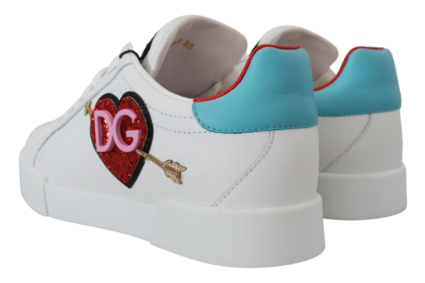 Dolce &amp; Gabbana – Weiße Ledersneaker „Portofino“ mit Herz-Logo