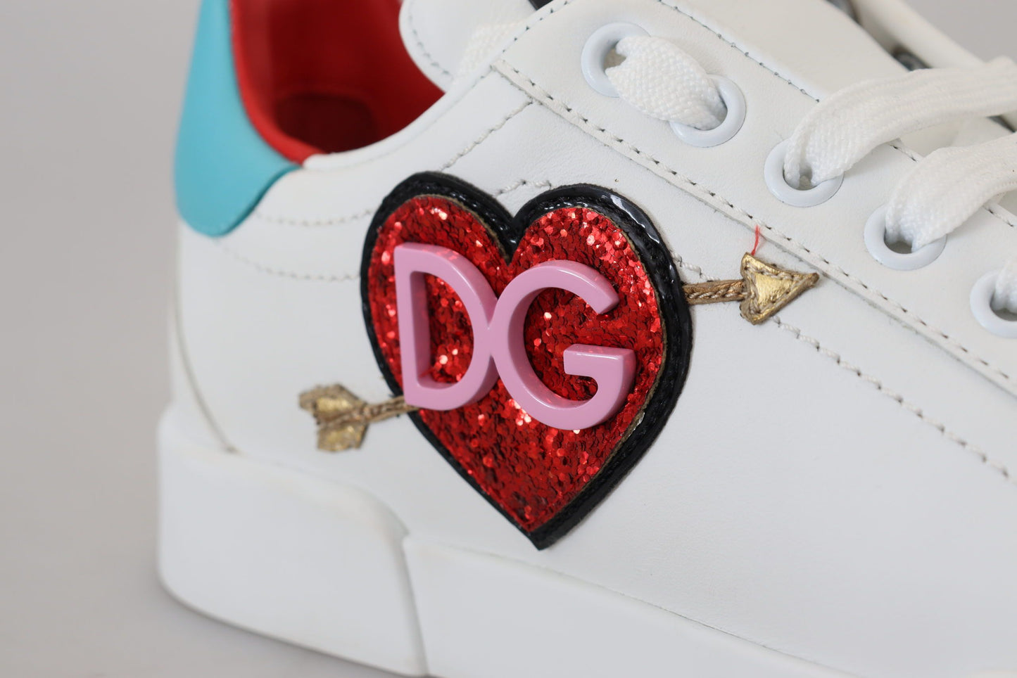 Dolce &amp; Gabbana – Weiße Ledersneaker „Portofino“ mit Herz-Logo