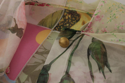 Dolce &amp; Gabbana Mehrfarbiges Patchwork-Blusetop mit Ascot-Kragen