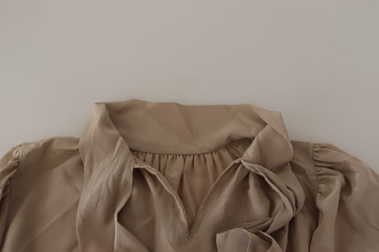 Dolce &amp; Gabbana – Bluse mit Ascot-Kragen und braunem Bund