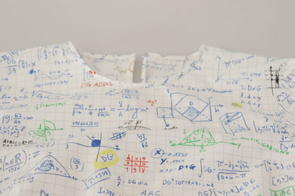 بلوزة دولتشي آند غابانا بيضاء من القطن بطبعة الجبر وأكمام قصيرة