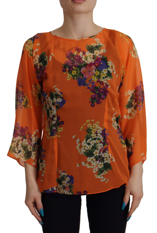 Dolce &amp; Gabbana – Orangefarbene Bluse mit Blumenmuster und langen Ärmeln