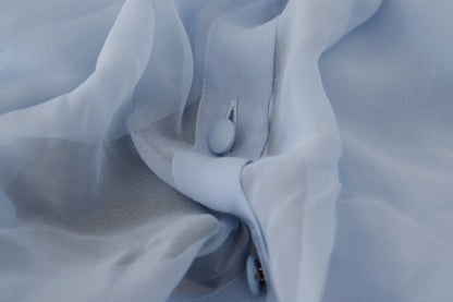 Dolce &amp; Gabbana – Hellblaues Seidenoberteil mit Ascot-Kragen und langen Ärmeln