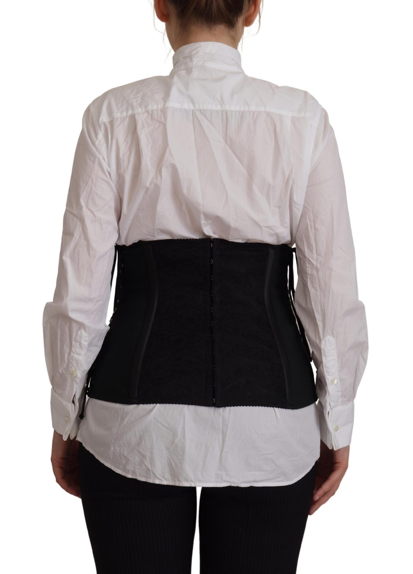 Dolce &amp; Gabbana – Schwarzes Oberteil mit Korsettgürtel und Stretch-Taillenriemen