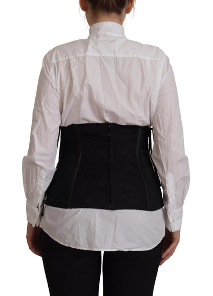 Dolce &amp; Gabbana – Schwarzes Oberteil mit Korsettgürtel und Stretch-Taillenriemen