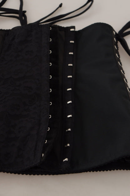 Dolce &amp; Gabbana – Schwarzes Oberteil mit Korsettgürtel und Stretch-Taillenriemen