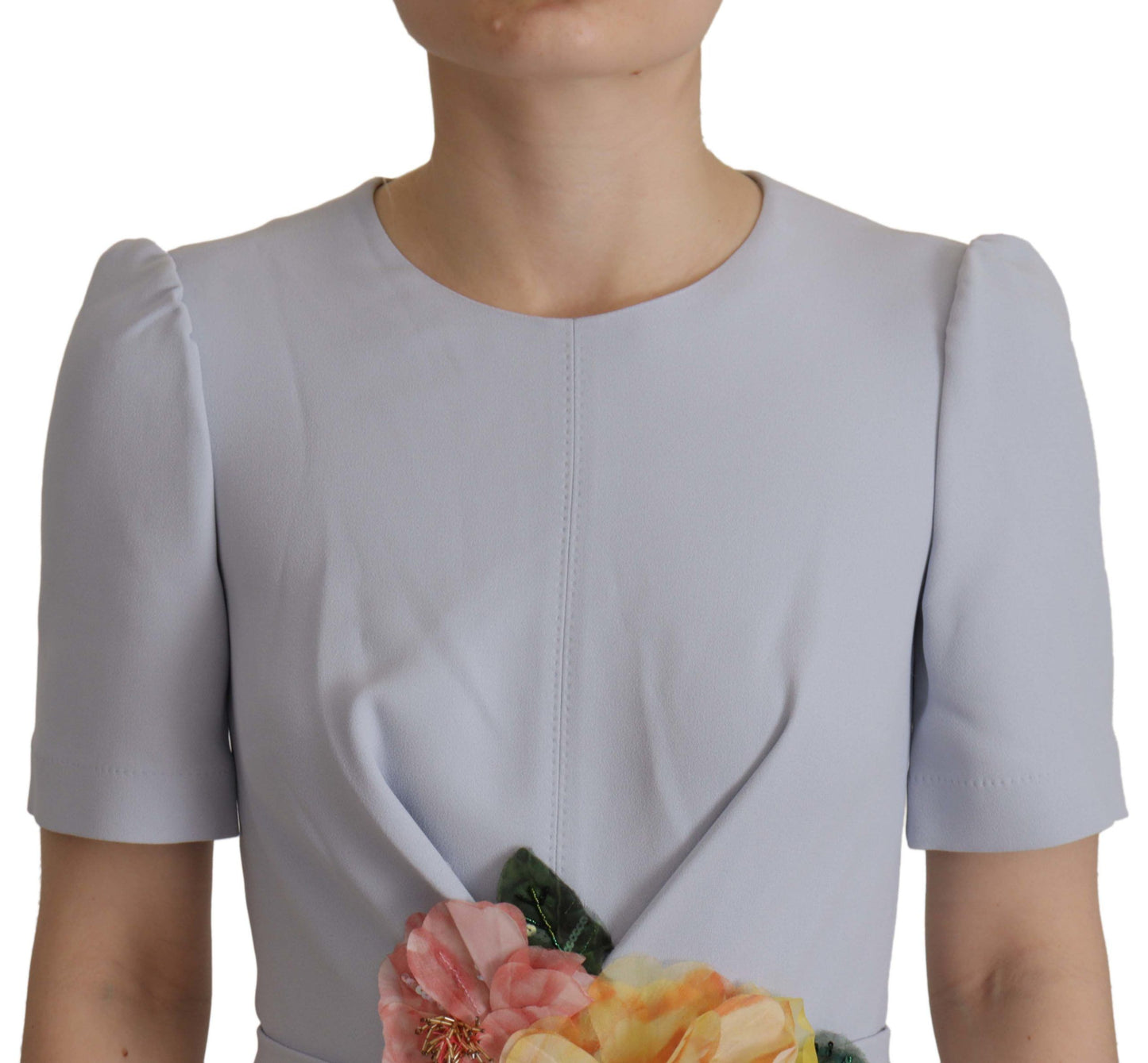 Dolce &amp; Gabbana – Blaues Midikleid aus Viskose mit Blumenapplikation