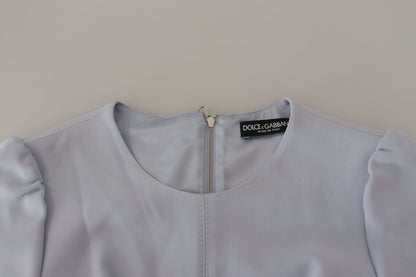 Dolce &amp; Gabbana – Blaues Midikleid aus Viskose mit Blumenapplikation