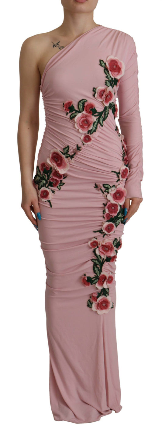 Dolce &amp; Gabbana – One-Shoulder-Kleid mit rosa Blumenverzierung