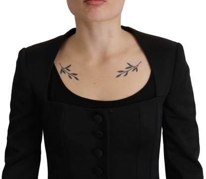 Dolce &amp; Gabbana – Schwarze, schmal geschnittene Jacke mit langen Ärmeln und Druckknöpfen