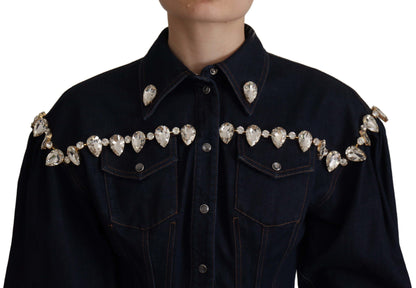 Dolce &amp; Gabbana – Blaue Denim-Baumwolljacke mit Kristallverzierung