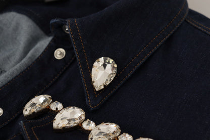 Dolce &amp; Gabbana – Blaue Denim-Baumwolljacke mit Kristallverzierung