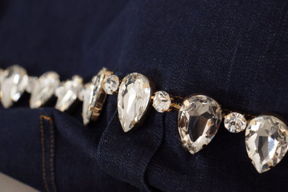 Dolce &amp; Gabbana – Blaue Denim-Baumwolljacke mit Kristallverzierung