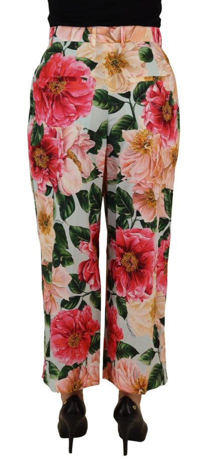 Dolce &amp; Gabbana – Mehrfarbige, verkürzte Hose mit hohem Bund und Flora-Print