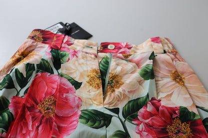 Dolce &amp; Gabbana – Mehrfarbige, verkürzte Hose mit hohem Bund und Flora-Print