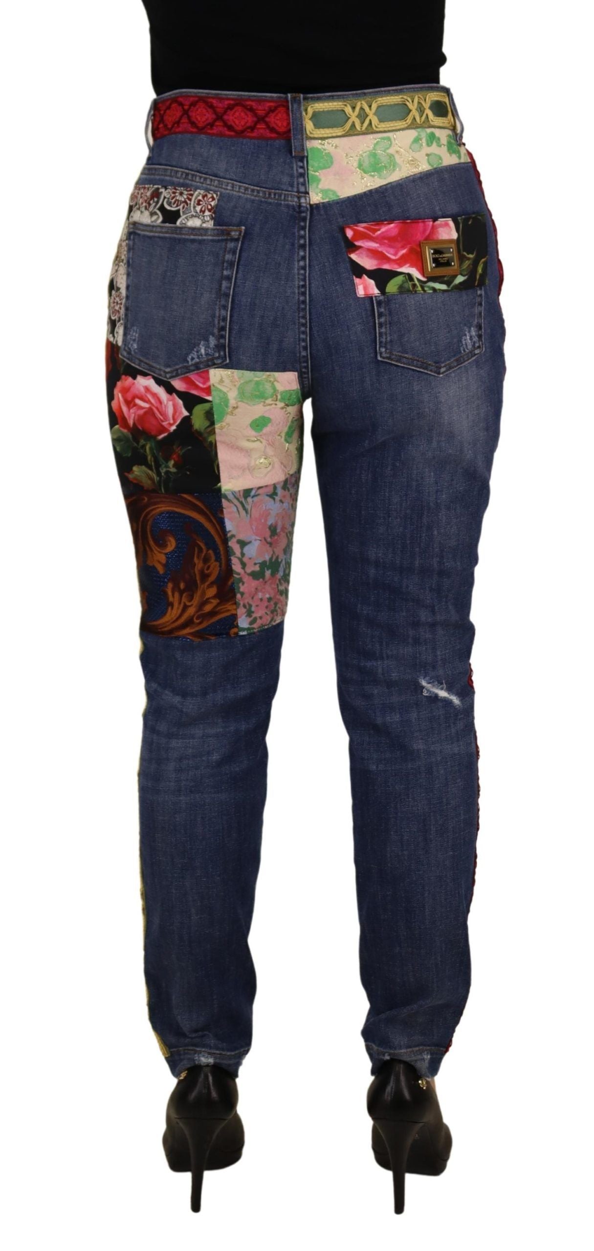 Dolce &amp; Gabbana Blaue Patchwork-Jeans mit hoher Taille