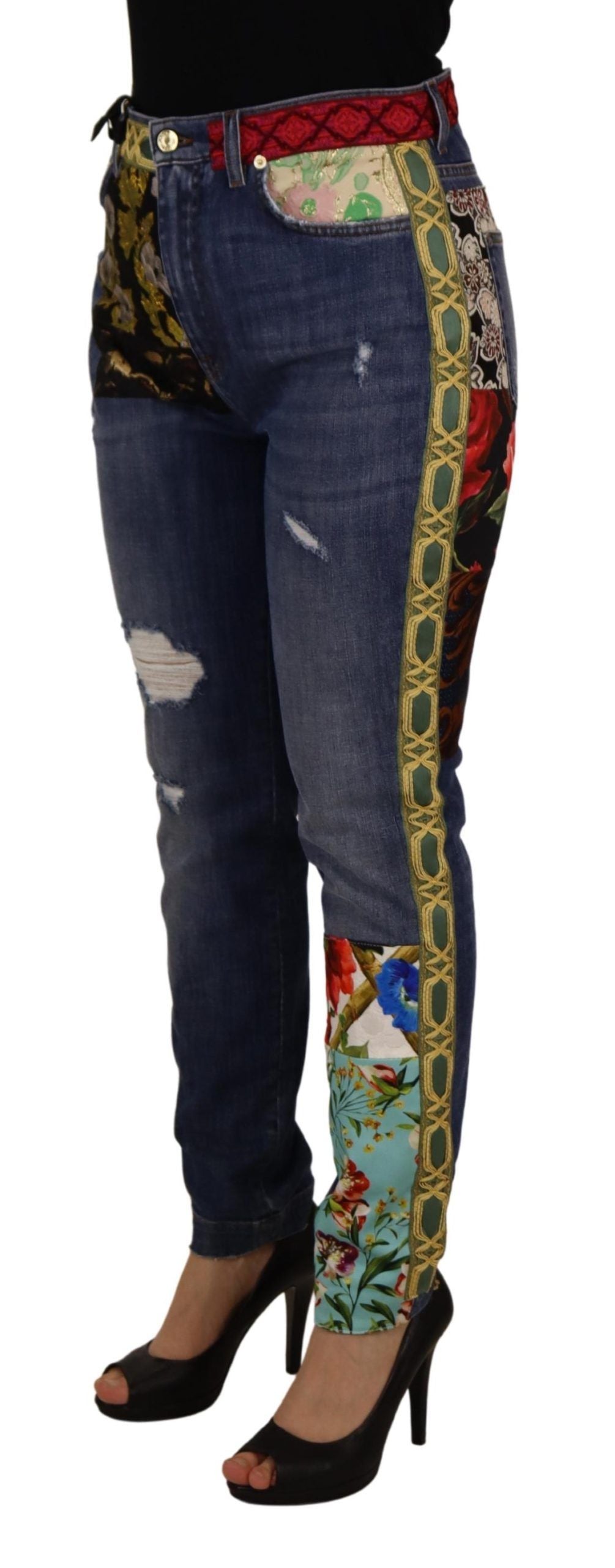 Dolce &amp; Gabbana Blaue Patchwork-Jeans mit hoher Taille