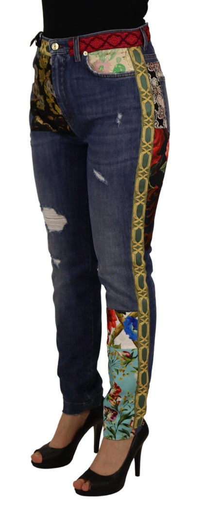 Dolce &amp; Gabbana Blaue Patchwork-Jeans mit hoher Taille
