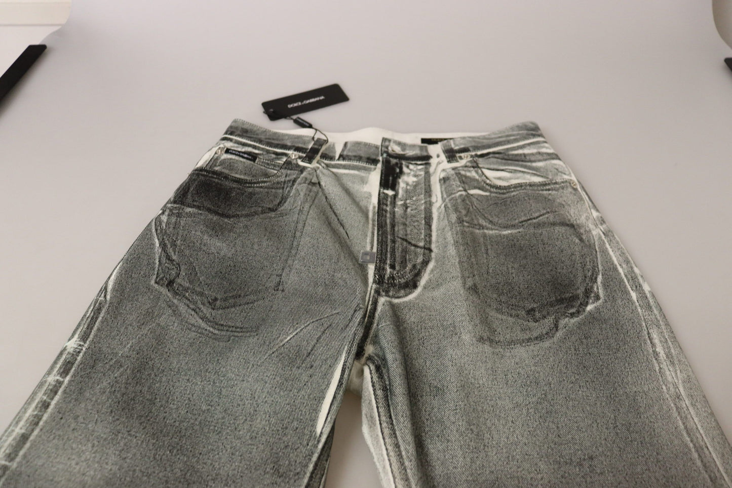 Dolce &amp; Gabbana Grau verwaschene Jeanshose mit hoher Taille aus Baumwolle