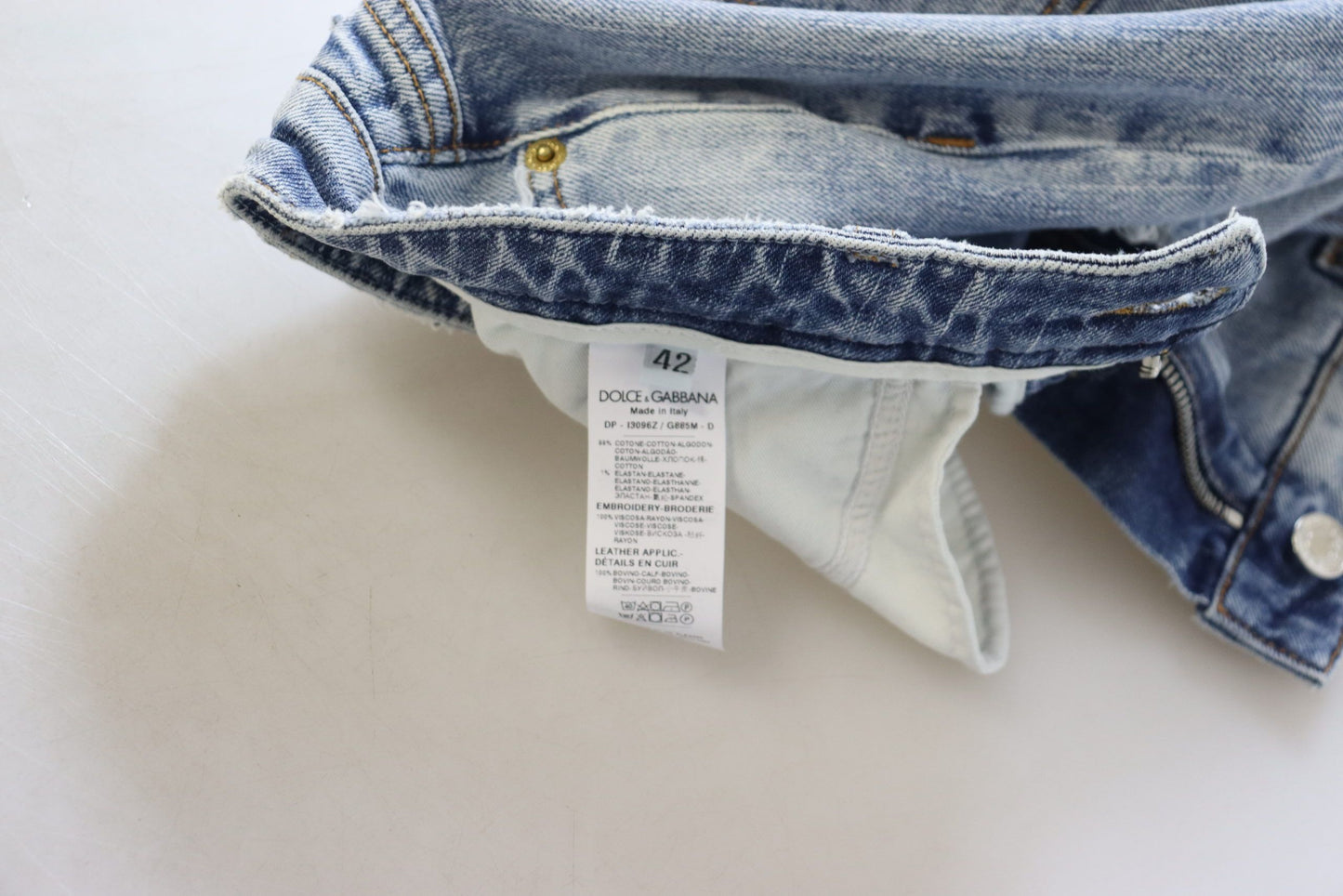 بنطلون جينز دولتشي آند غابانا أزرق قطني مطاطي ضيق بخصر منخفض