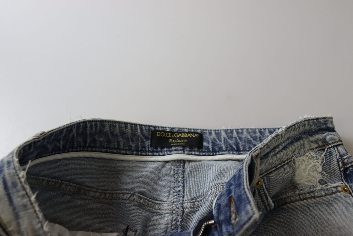 بنطلون جينز دولتشي آند غابانا أزرق قطني مطاطي ضيق بخصر منخفض