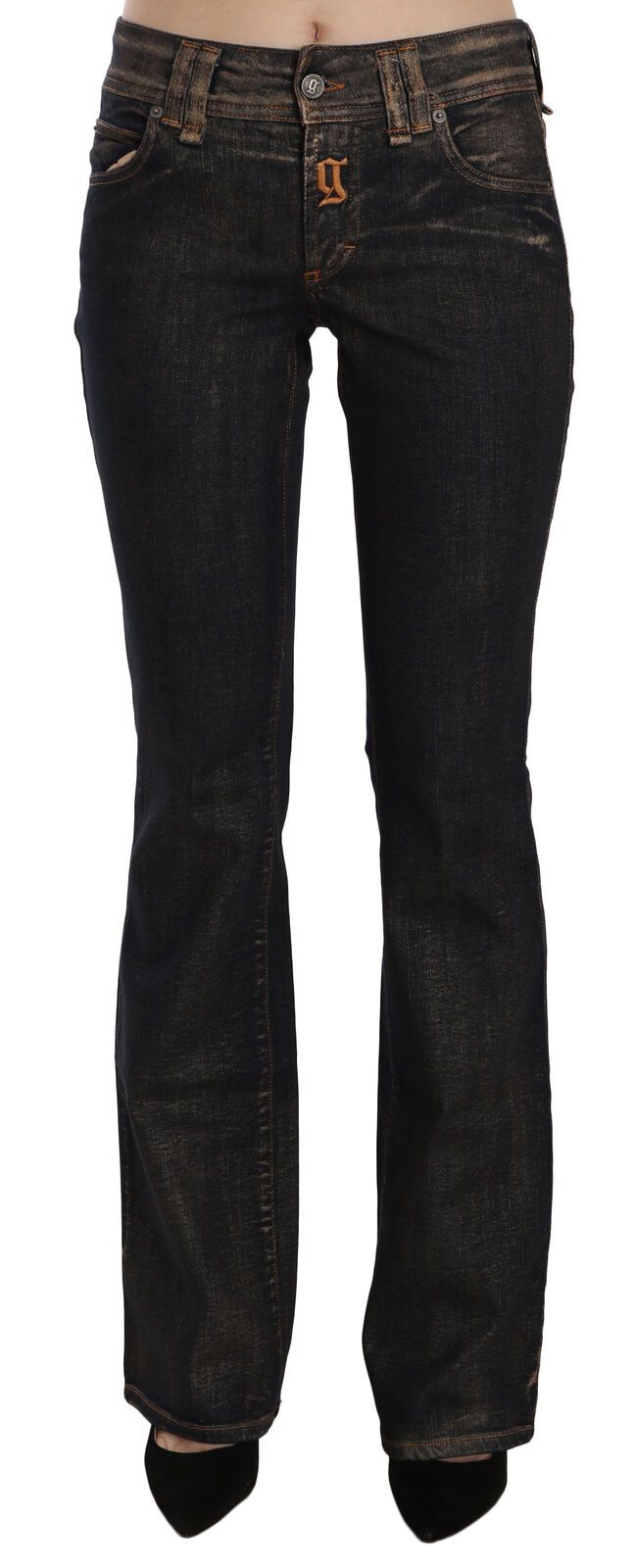 John Galliano Black Washed Mid Waist Flared Denim Pants Baumwolle