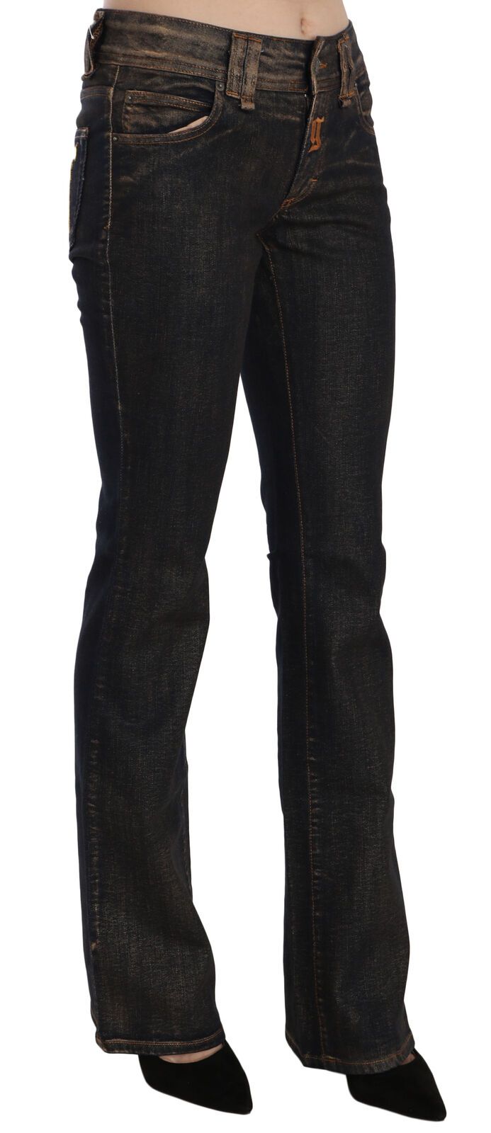 John Galliano Black Washed Mid Waist Flared Denim Pants Baumwolle