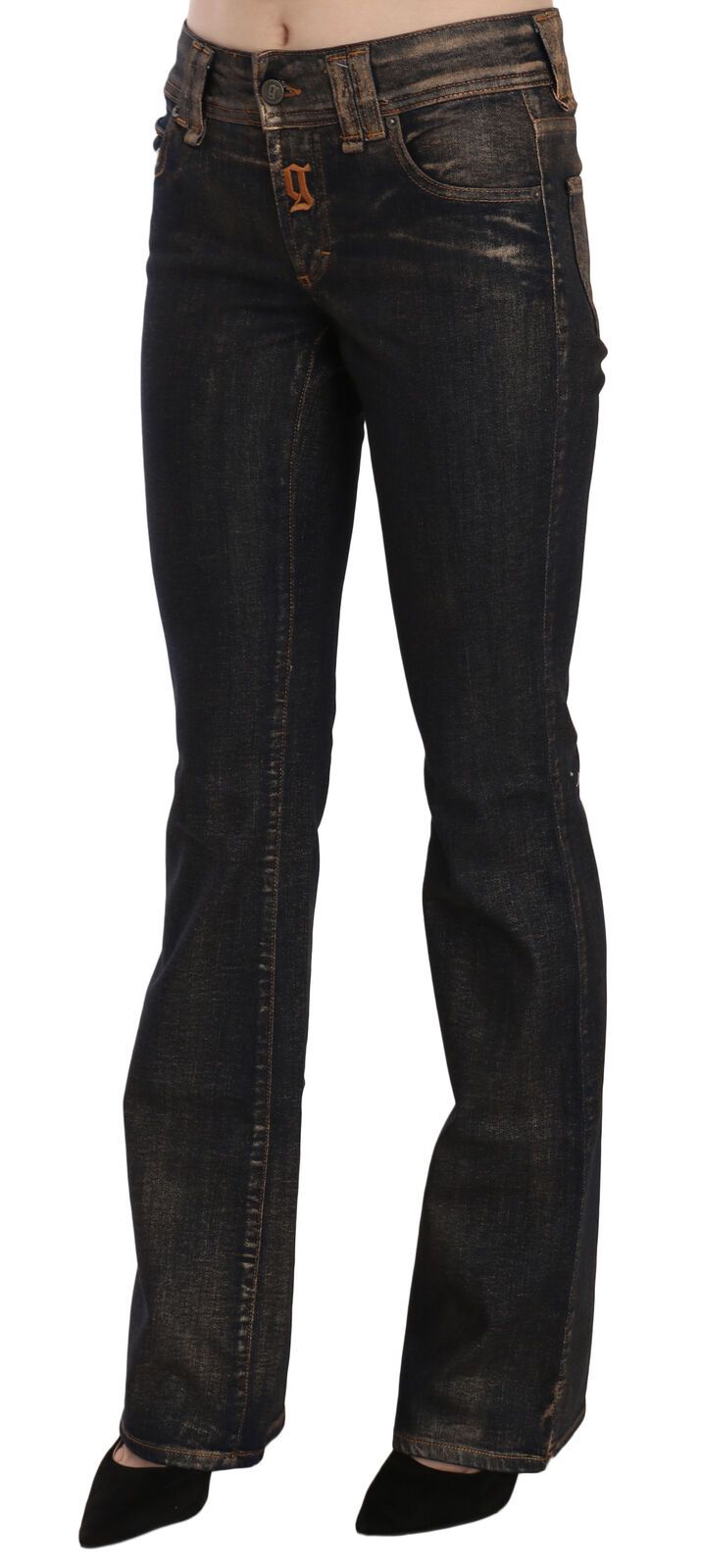 John Galliano Black Washed Mid Waist Flared Denim Pants Baumwolle