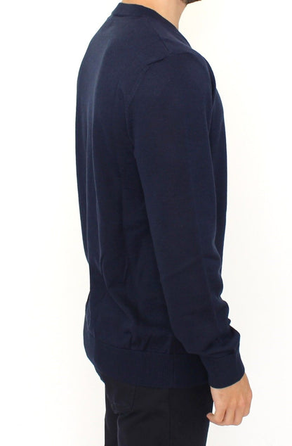 Ermanno Scervino Blauer Pullover aus Wollmischung mit V-Ausschnitt