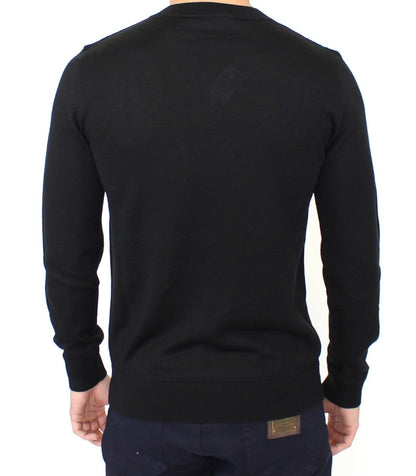 Ermanno Scervino Schwarzer Pullover aus Wollmischung mit V-Ausschnitt