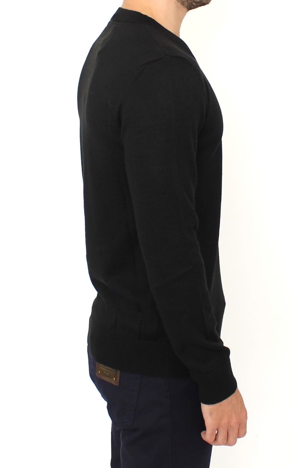 Ermanno Scervino Schwarzer Pullover aus Wollmischung mit V-Ausschnitt
