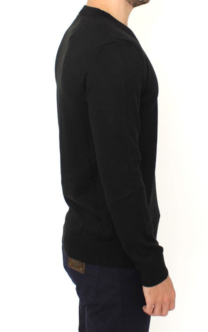 Ermanno Scervino Schwarzer Pullover aus Wollmischung mit V-Ausschnitt