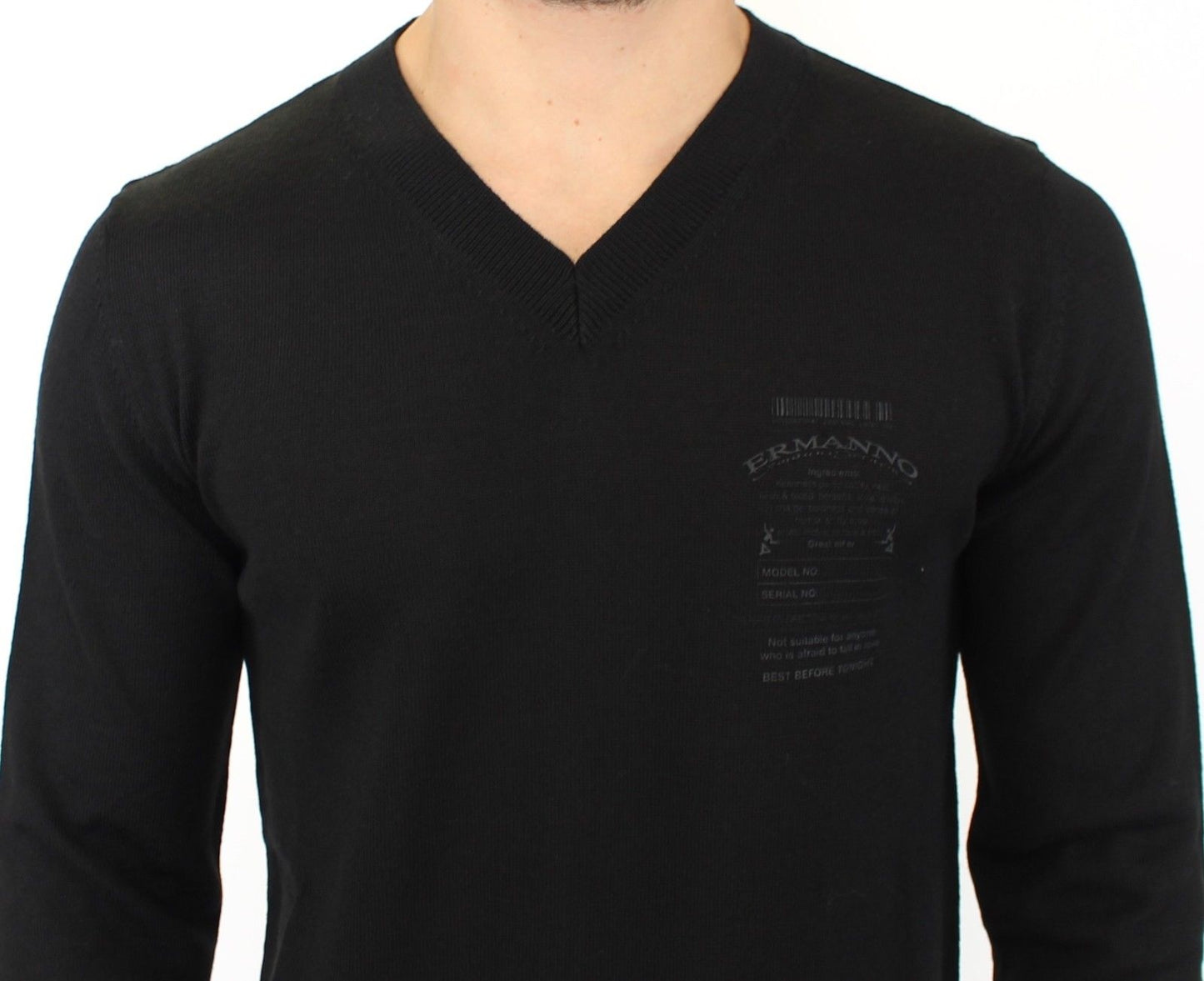 Ermanno Scervino Schwarzer Pullover aus Wollmischung mit V-Ausschnitt