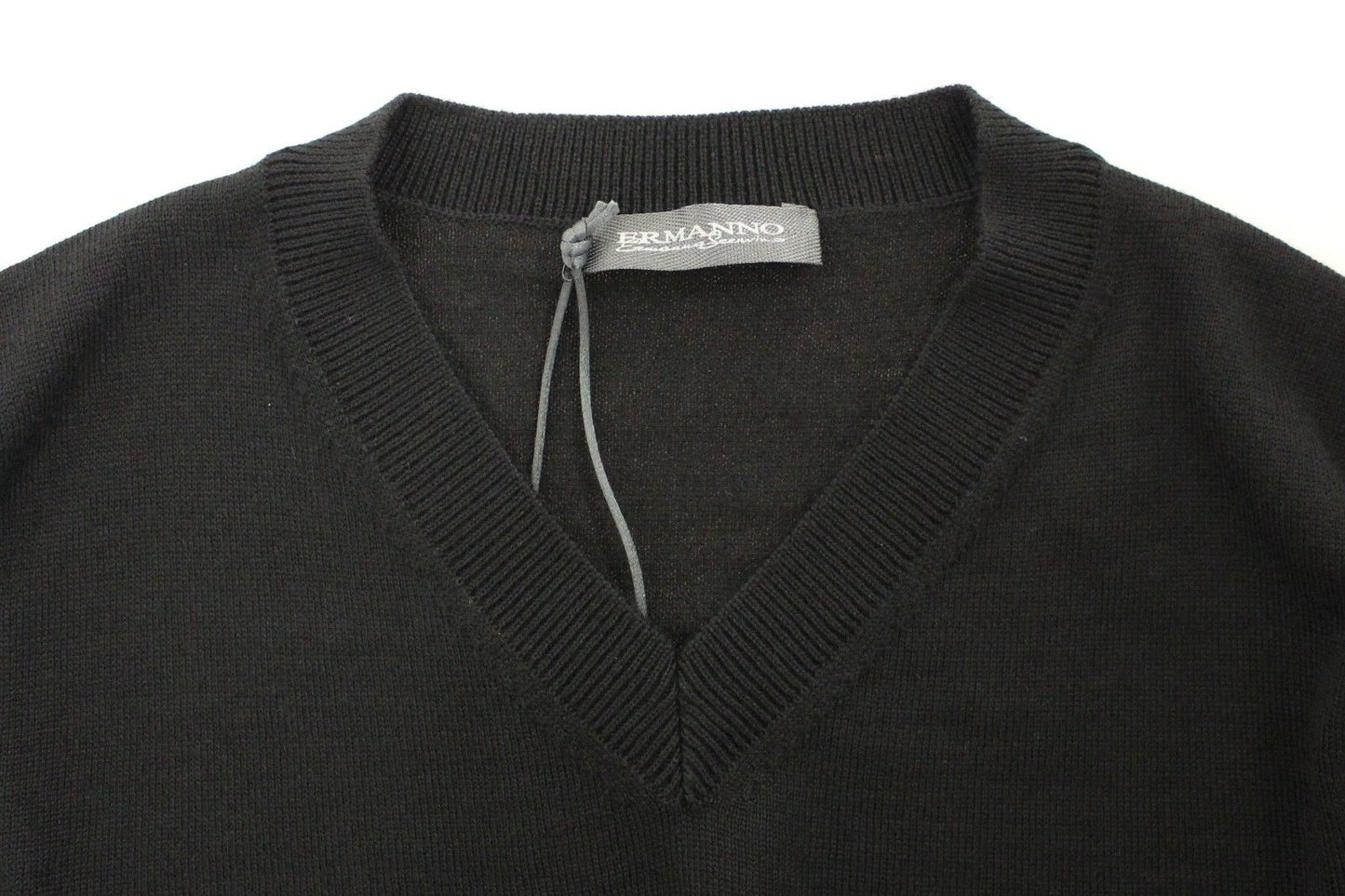 Ermanno Scervino Schwarzer Pullover aus Wollmischung mit V-Ausschnitt