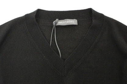 Ermanno Scervino Schwarzer Pullover aus Wollmischung mit V-Ausschnitt
