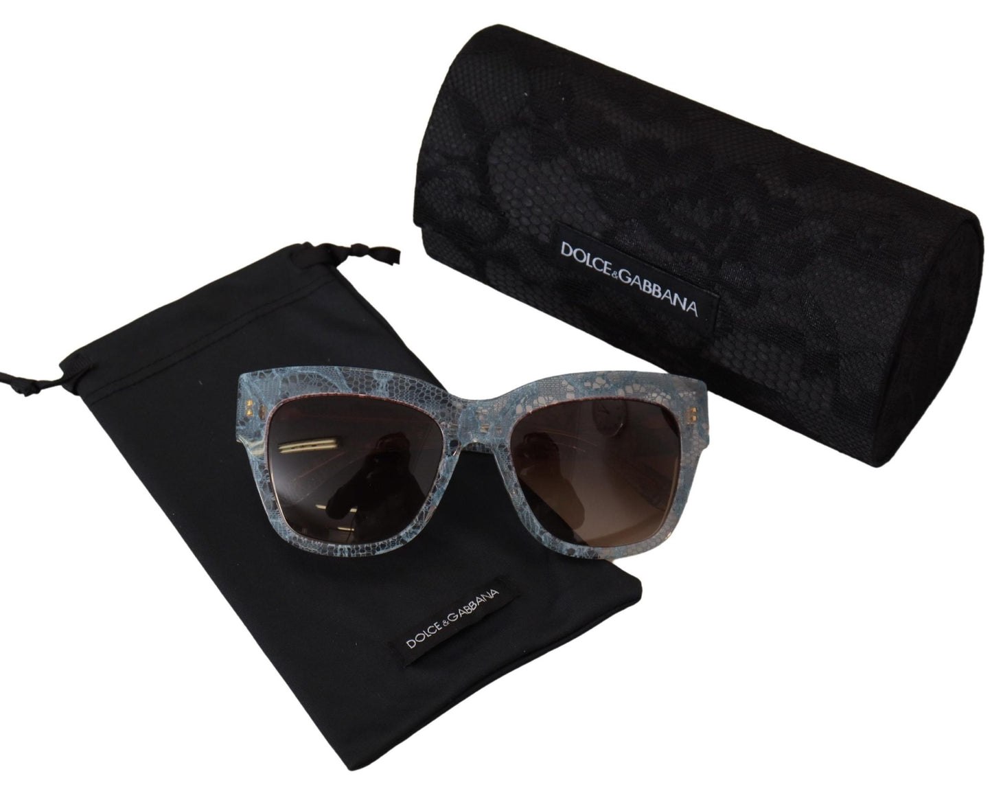 Dolce &amp; Gabbana – Rechteckige Sonnenbrille DG4231 aus blauem Acetat mit Spitze