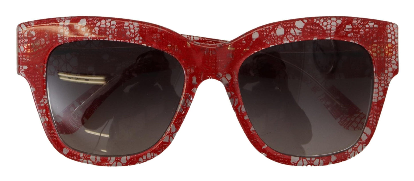 Dolce &amp; Gabbana – Rechteckige Sonnenbrille DG4231F aus rotem Acetat mit Spitze