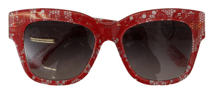 Dolce &amp; Gabbana – Rechteckige Sonnenbrille DG4231F aus rotem Acetat mit Spitze