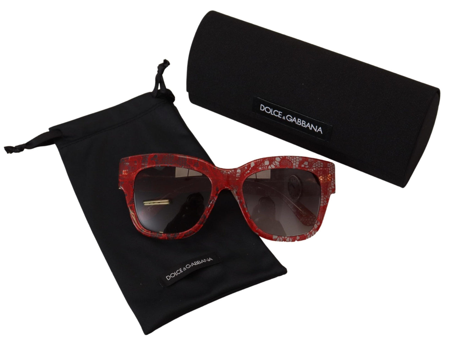 Dolce &amp; Gabbana – Rechteckige Sonnenbrille DG4231F aus rotem Acetat mit Spitze