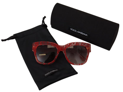 Dolce &amp; Gabbana – Rechteckige Sonnenbrille DG4231F aus rotem Acetat mit Spitze