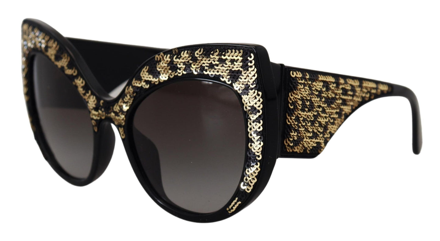 Dolce &amp; Gabbana – Polarisierte Sonnenbrille DG4326 mit Schmetterlingsmotiv und schwarzen Goldpailletten