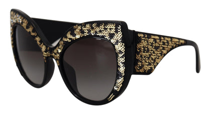 Dolce &amp; Gabbana – Polarisierte Sonnenbrille DG4326 mit Schmetterlingsmotiv und schwarzen Goldpailletten