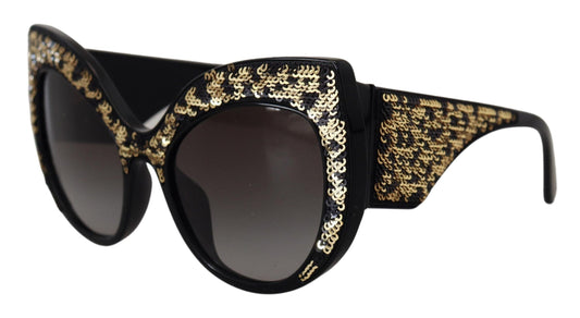 Dolce &amp; Gabbana – Polarisierte Sonnenbrille DG4326 mit Schmetterlingsmotiv und schwarzen Goldpailletten
