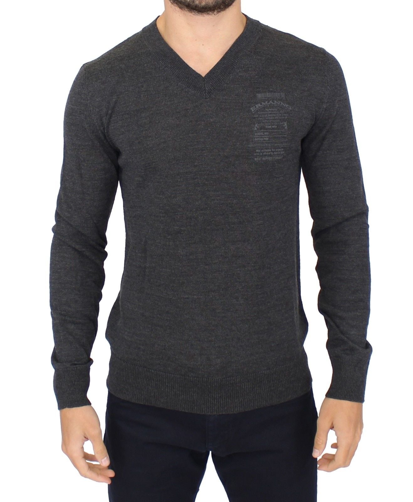 Ermanno Scervino Grauer Pullover aus Wollmischung mit V-Ausschnitt