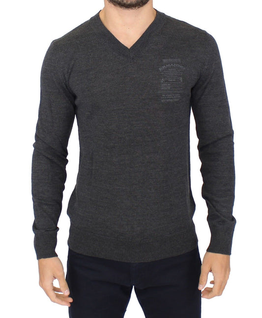 Ermanno Scervino Grauer Pullover aus Wollmischung mit V-Ausschnitt